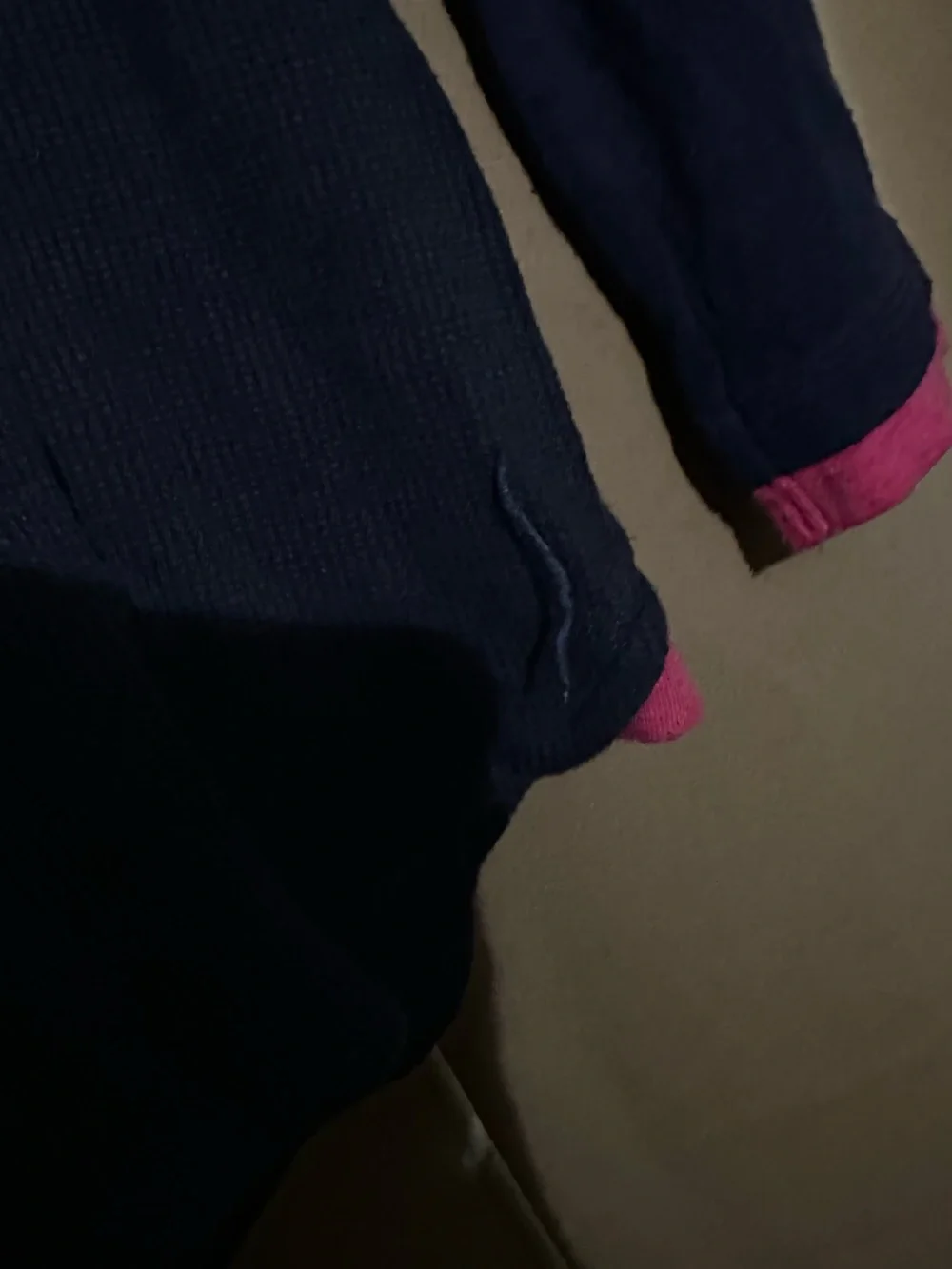 DKNY Navy Long-Sleeve Crewneck Sweater with Pink Cuff Detail
